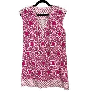 Vineyard Vines XS Pink White Tile Medallion Print Tunic Mix Dress Cap Sleeves